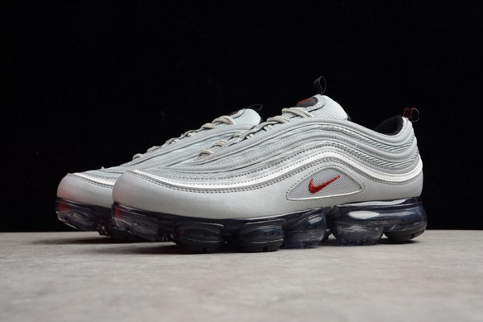 nike mens AIR VAPORMAX 97 "SILVER BULLET" metallic silver varsity red AJ7291-002